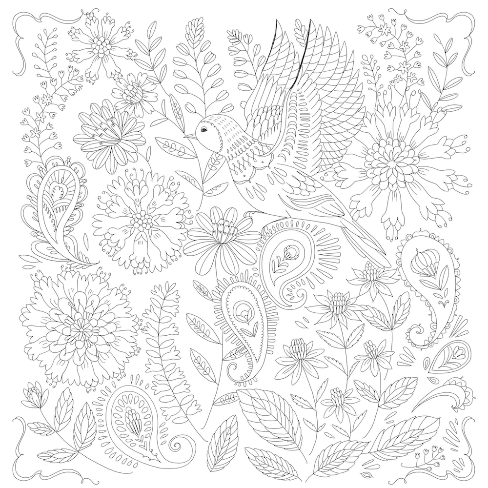 An illustration of a bird by Pimlada Phuapradit in the new Jesus Calling adult coloring book.